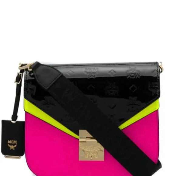 MCM Handbags - (Authentic)MEDIUM PATRICIA MONOGRAMMED PATENT LEATHER SATCHEL - BLACK